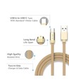 1m Type-C USB kabel in goud - Ruby Series, katoen gevlochten, USB-C naar USB-A