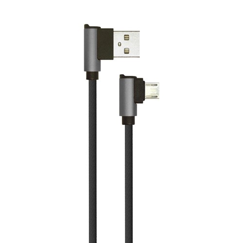1m Micro USB kabel L-Type, 2.4A - Black Diamond Series, zwart, geweven katoen