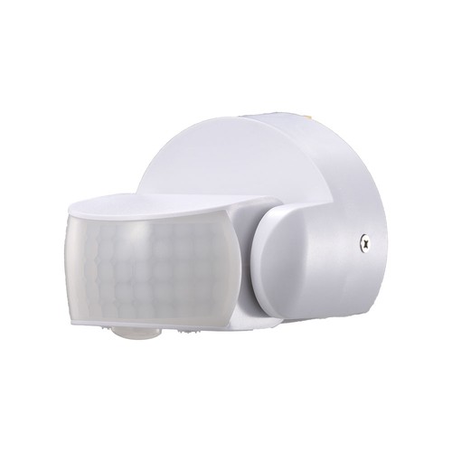 Infrarood bewegingssensor, wit - IP65, 180°/360°, max 600W LED, bereik 12m, buiten/binnen