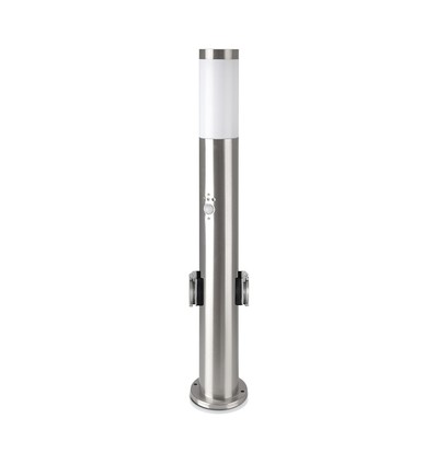 60cm E27 tuinlamp met sensor en 2 stopcontacten - IP44, roestvrij staal