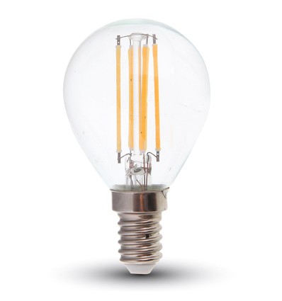 E14 6W LED kogellamp - P45, filament, helder glas