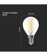 E14 6W LED kogellamp - P45, filament, helder glas, 130lm/W, warm wit, vervangt 60W