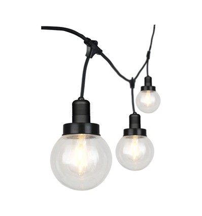 3m LED lichtsnoer met 6 lampen - Ø15cm lampen, E27 fitting, IP65 outdoor, mat zwart, koppelbaar