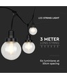 3m LED lichtsnoer met 6 lampen - Ø15cm lampen, E27 fitting, IP65 outdoor, mat zwart, koppelbaar