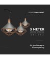 3m LED lichtsnoer met 6x E27 fittingen - Rose goud, IP65, koppelbaar, binnen / buiten
