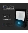 20W Schijnwerper - PIR Sensor, Samsung Chip, 1m Kabel, 4000K, Zwarte Behuizing