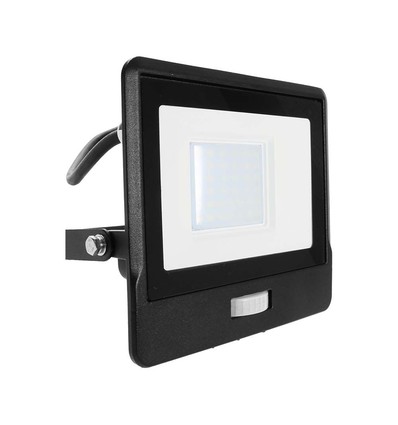 30W LED breedstraler met PIR sensor - Samsung LED chip, IP65, zwart, 1m kabel, buiten