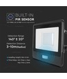 30W LED breedstraler met PIR sensor - Samsung LED chip, IP65, zwart, 1m kabel, buiten