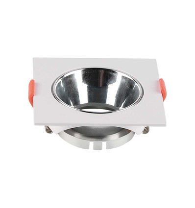 GU10 inbouwspot - Vierkant, wit met chroom reflector, gat: Ø7,2 cm, 8,5 x 8,5 cm