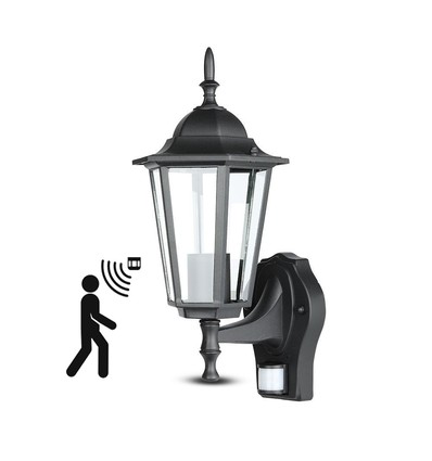 E27 Wandlamp m. sensor - IP44 buiten, zwart, zonder lichtbron