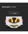 GU10 inbouwspot - Vierkant, wit met goud reflector, gat: Ø7,2 cm, zonder lichtbron