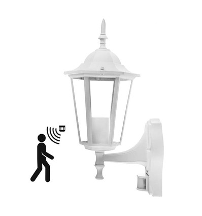 V-Tac witte wandlamp met sensor - IP44 buiten, E27 fitting, zonder lichtbron