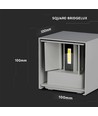 11W LED wandlamp - Bridgelux chip, 3000K, grijs, vierkant, aluminium, IP65
