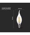 E14 4W LED filament kaarslamp met tip - 3000K, warm wit, vervangt 35W