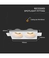 Dubbele GU10 downlight voor gipsplaat stucmontage - Excl. lichtbron en fitting, gat: 195x105mm, verzonken