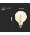 E27 12W G125 LED filament lamp - Amber glas, 2200K, 1350lm, 300° stralingshoek