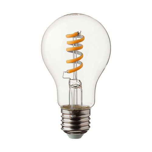 E27 4W LED spiral filament lamp - GLS, helder glas, 300lm, warm wit, vervangt 28W