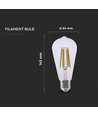 E27 4W LED filament lamp - ST64, 840lm, helder glas, 3000K, warm wit