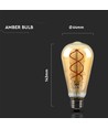 E27 4,8W dimbare LED filament lamp - ST64, Amber glas, 1800K, Vintage licht