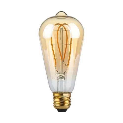 E27 5W ST64 long filament LED lamp - Amber glas, 1800K, 300lm, 300° stralingshoek