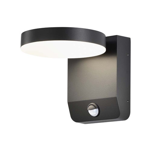 17W LED wandlamp met sensor, rond - IP65, 4000K, zwart, PIR sensor, buiten, 2480lm