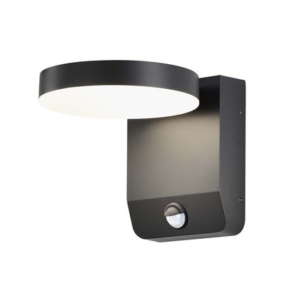 17W LED wandlamp met sensor, rond - IP65, 4000K, zwart, PIR sensor, buiten, 2480lm