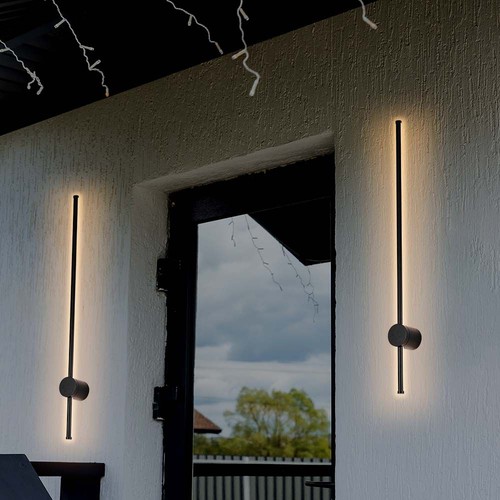 12W LED wandlamp, RA90 - IP65, zwart, 1590lm, 4000K, 65cm hoog