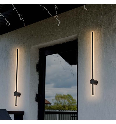 12W LED wandlamp, RA90 - IP65, zwart, 1590lm, 3000K, 65cm hoog