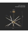 42W LED designer pendellamp, goud - Dimbaar, 12 buizen, 3000K, 85x31x120cm