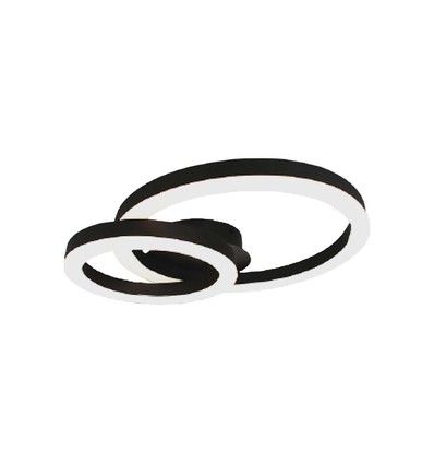 20W LED designer plafondlamp - Twee overlappende ringen, Ø45cm, zwart, 3000K, 105lm/W