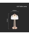 1W oplaadbare LED tafellamp, French Gold - 3-in-1, 1800mAh batterij, IP20, 13,5x26,5cm