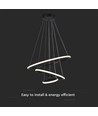 32W LED pendellamp met 3 ringen - Zwart, 3000K, 600x400x200mm, decoratieve plafondlamp