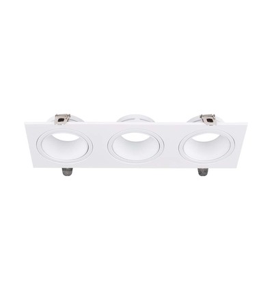 Triple GU10 inbouwspot, rechthoekig - Wit, 3-lichts, metaal en PC, zonder lichtbron