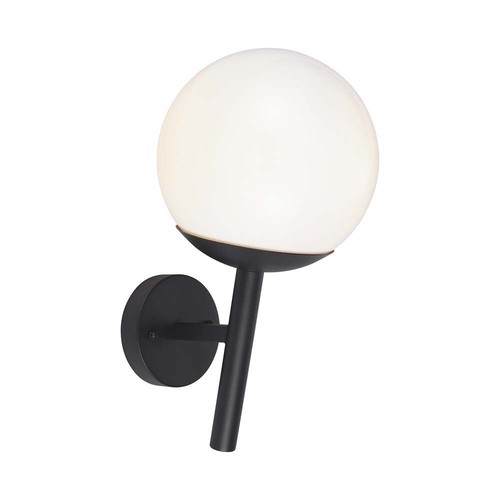 E27 buitenwandlamp - Zwart, IP44, opalen bol, Ø20cm, exclusief lichtbron
