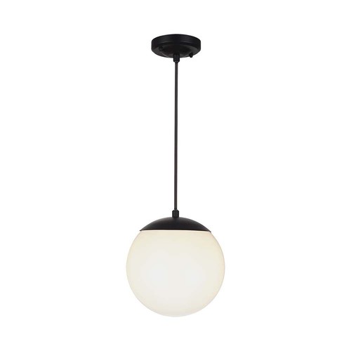Ø20cm hanglamp, mat zwart - IP44, E27 fitting, opaal witte bol, aluminium en kunststof, exclusief lichtbron
