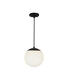 Ø20cm hanglamp, mat zwart - IP44, E27 fitting, opaal witte bol, aluminium en kunststof, exclusief lichtbron