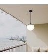 Ø20cm hanglamp, mat zwart - IP44, E27 fitting, opaal witte bol, aluminium en kunststof, exclusief lichtbron