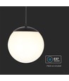 Ø20cm hanglamp, mat zwart - IP44, E27 fitting, opaal witte bol, aluminium en kunststof, exclusief lichtbron