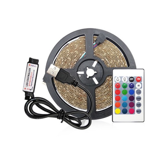 1m USB RGB LED-strip voor TV en PC - Incl. controller en afstandsbediening, 60 LED's per meter