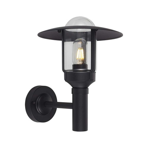 E27 wandlamp met helder glas - Mat zwart, IP44, aluminium, exclusief lichtbron