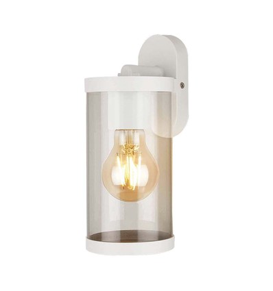 E27 wandlamp - Mat wit, helder glas, 93x116x234 mm, exclusief lichtbron