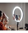 LED Ringlamp met statief - 55W, Ø44cm, 3 telefoonhouders, afstandsbediening, 3200K-5800K