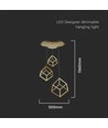 46W LED Designer hanglamp - 3 gouden kubussen, 3000K, 4900lm, 56x48,5x156cm