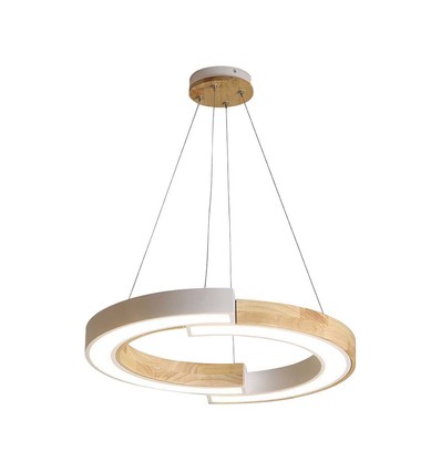 32W LED designer pendellamp - Ø43cm, wit met houtdetails, 3000K, 4000lm