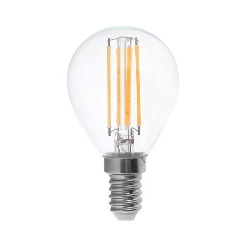 E14 6W LED kogellamp - P45, filament, helder glas, 600lm