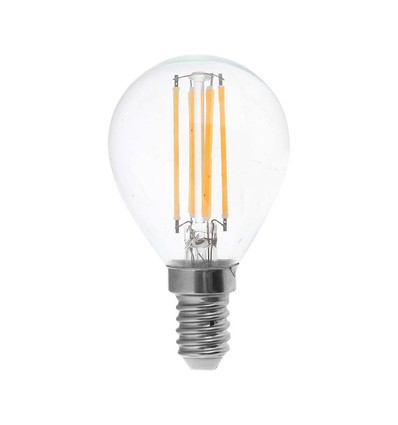 E14 6W LED kogellamp - P45, filament, helder glas