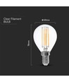 E14 6W LED kogellamp - P45, filament, helder glas