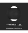 2W LED COB wandlamp, up/down licht - IP54, zwart aluminium, 3000K, 4,2 x 4 cm