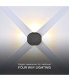 4W ronde COB wandlamp met 4 lichtstralen - IP54, zwart, 3000K, incl. lichtbron