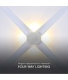 4W ronde LED wandlamp met 4 lichtstralen - IP54, wit, 3000K, 4-weg licht, modern design